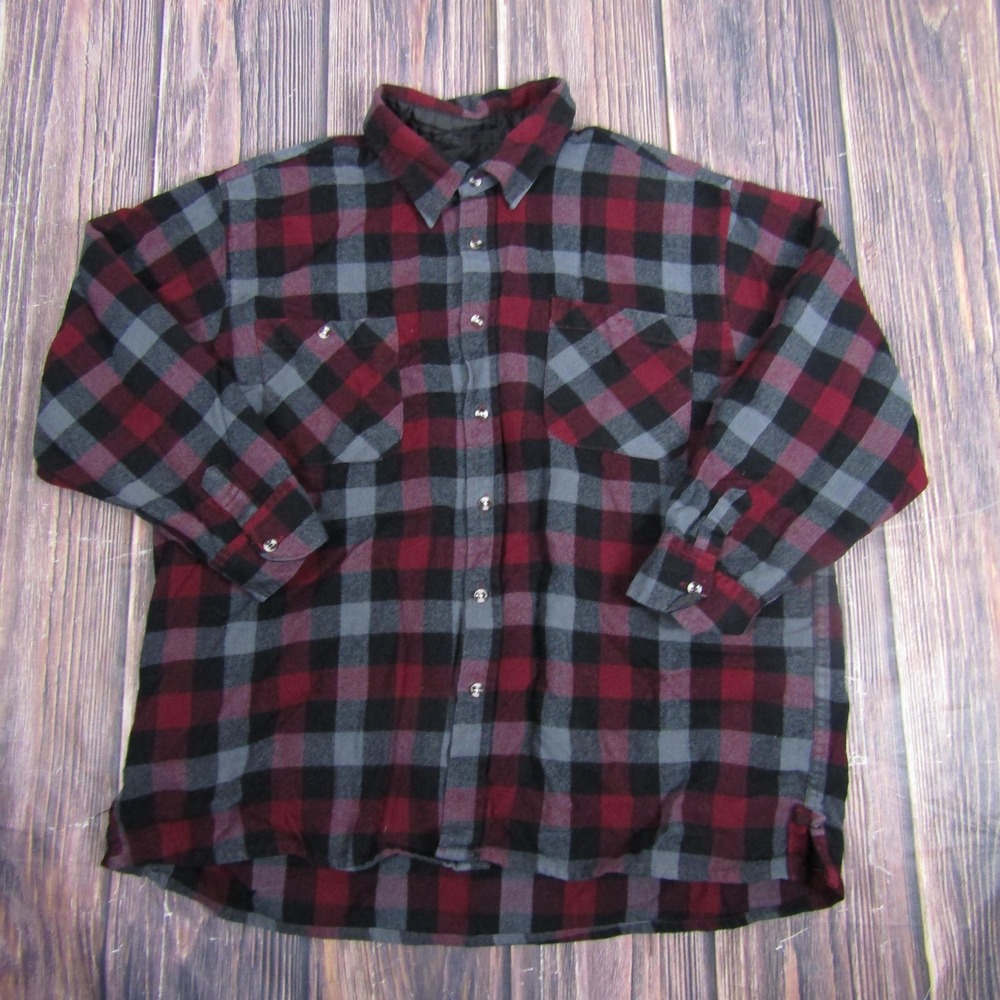 John Blair Shirt Jacket Mens 2XL Red Black Gray Plaid Lined Flannel Shacket‎